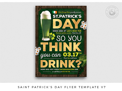 Saint Patricks Day Flyer Template V7 bar beer clover day fest festival flyer ireland irish night party patrick photoshop poster promotion psd pub saint shamrock template