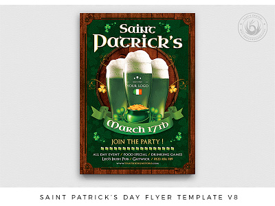 Saint Patricks Day Flyer Template V8 bar beer clover club day flyer gold green ireland irish night party patrick photoshop poster psd pub saint shamrock template