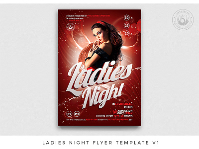 Ladies Night Flyer Template V1 city club clubbing disco dj feminine flyer girls ladies lady night out party photoshop poster psd red sexy template thatsdesign