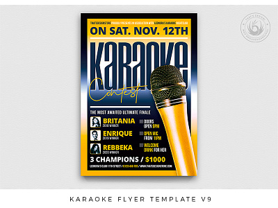 Karaoke Flyer Template V9 club comedy club concert contest festival flyer gig karaoke microphone music party photoshop poster promotion psd singer talent show template thatsdesign voice