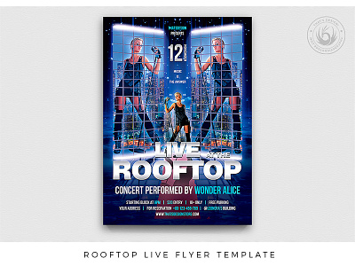 Rooftop Live Flyer Template band concert festival flyer gig hard rock indie live music night photoshop poster promotion psd rock rooftop template thatsdesign underground urban