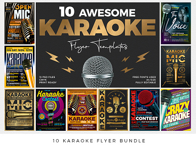 10 Karaoke Flyer Bundle artist band bundle club concert crooner festival flyer gig karaoke music night party photoshop poster promotion psd template thatsdesign voice