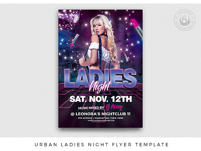 Urban Ladies Night Flyer Template beauty club dj event flyer girls girls night out ladies night nightclub party pink poster promotion school sexy template thatsdesign underground urban