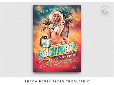 Beach Party Fyer Template V1 bash beach bikini break club flyer holydays ocean party poster promotion sea sexy spring summer sun surf surfing template thatsdesign