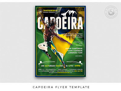 Capoeira Flyer Template brazil brazilia brazilian capoeira classes competition culture dance fight flag flyer martial art photoshop poster psd rio de janeiro samba template thatsdesign tradition