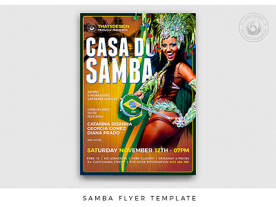 Samba Flyer Template brazil brazilian carnaval carnival concert dance dancer dancing exhibition festival flyer photoshop poster promotion psd samba school show template thatsdesign