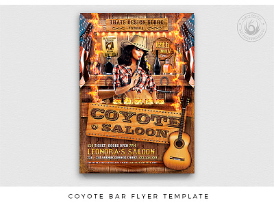 Coyote Bar Flyer Template american bar club country cowboy cowgirl design farwest flyer music party photoshop poster print promotion psd saloon template thatsdesign western