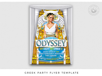 Greek Party Flyer Template acropolis club day event flyer goddess greece greek hercule history myth mythology night odyssey party poster promotion template temple thatsdesign