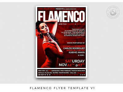 Flamenco Flyer Template V1 concert dance dancing exhibition flamenco flyer gipsy music opera photoshop poster psd red sexy show spain spanish tango template thatsdesign