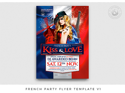 French Party Flyer Template V1 14 juillet bastille blue burlesque cabaret day eiffel flag flyer france french july 14th love moulin rouge paris poster revolution sexy template thatsdesign