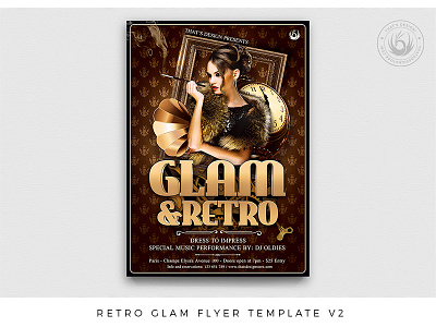 Retro Glam Flyer Template V2 art deco classy club elegant flyer gatsby glam glamour night oldies party photoshop poster promotion psd retro sexy template thatsdesign vitage