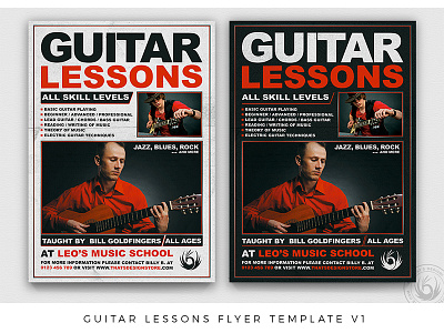 Guitar Lessons Flyer Template V1 bass black classes country electric flyer guitar lessons live music musician photoshop poster psd red rock template thatsdesign unplugged white