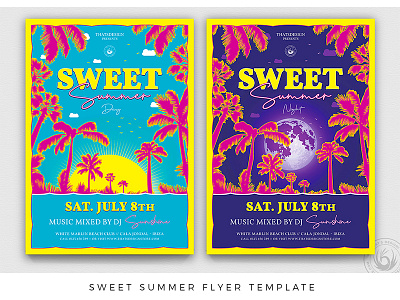 Sweet Summer Flyer Template beach club day design flyer holiday island moon night party photoshop poster print psd summer sun sweet template thatsdesign tropical