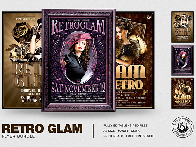 Retro Glam Flyer Bundle burlesque charleston classy club design elegant flyer gatsby glam glamour mafia night photoshop poster psd retro template thatsdesign victorian vintage