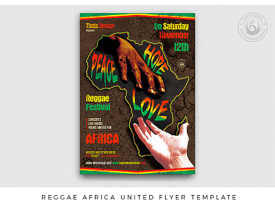 Reggae Africa United Flyer Template africa benefit black charity concert design fest festival flyer jamaica love music peace photoshop poster print psd reggae template thatsdesign