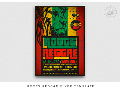 Roots Reggae Flyer Template africa band black charity concert fest festival flyer jamaica lion live love music peace poster ragga rastafari reggae template thatsdesign