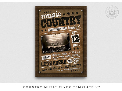 Country Music Flyer Template V2 band bar concert country design fest festival flyer gig live music photoshop poster rodeo saloon show template thatsdesign wanted western