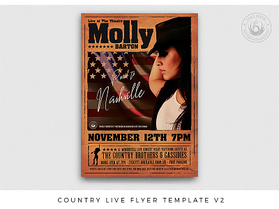 Country Live Flyer Template V2 american band club concert country fest festival flyer gig guitar live music musician photoshop poster psd singer template thatsdesign western