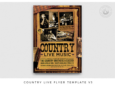 Country Live Flyer Template V3 band concert country fest festival flyer gig guitar live music musician old photoshop poster psd singer template thatsdesign wanted western