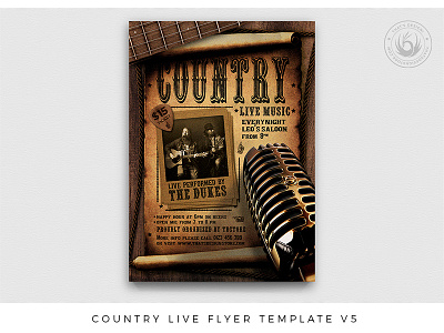 Country Live Flyer Template V5 american band concert country design fest festival flyer guitar live music open mic photoshop poster promotion psd show template thatsdesign western