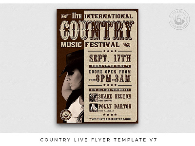 Country Live Flyer Template V7 american band concert country design event fest festival flyer gig live music photoshop poster psd saloon show template thatsdesign western