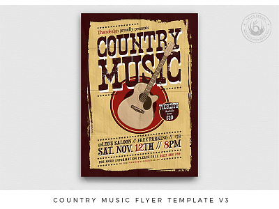 Country Music Flyer Template V3 band concert country design event fest festival flyer gig guitar live music musician photoshop poster psd show template thatsdesign western