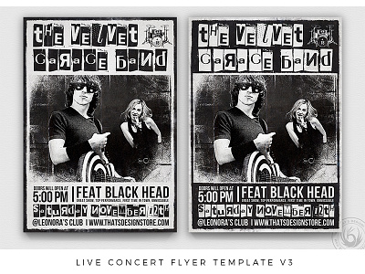 Live Concert Flyer Template V3 band black and white concert fest festival flyer garage gig grunge indie live music musician photoshop poster psd punk rock template thatsdesign