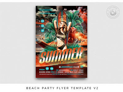 Beach Party Flyer Template V2 bar bash beach club design exotic flyer luau night party photoshop poster psd summer sunset surf template thatsdesign tiki tropical