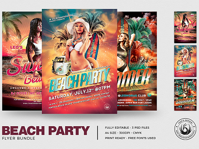 Beach Party Flyer Bundle V1 beach club clubs exotic flyer hawaiian holiday ibiza lounge night photoshop poster psd sexy summer sunset surf template thatsdesign tropical