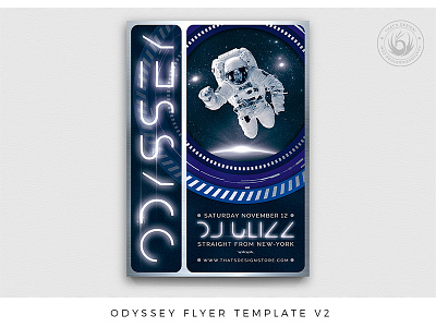 Odyssey Flyer Template V2 astronaut cosmonaut deejay design dj electronic electronics flyer movie music nightclub party photoshop poster print psd space space opera template thatsdesign