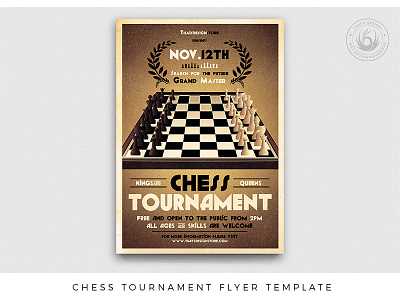 Chess tournament Flyer Template award black chess classes competition design flyer game king lessons poster promotion queen retro sepia template thatsdesign tournament vintage white