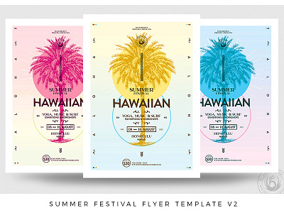 Summer Festival Flyer Template V2 beach club design event exotic flyer gradient hawaii hawaiian holiday ibiza miami minimal night party poster summer template tropical vacation