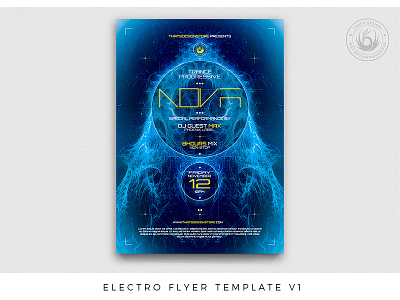 Electro Flyer Template V1 abstract album blue club cover dj electro flyer fractal futuristic party photoshop planet poster psd robot space tech techno template