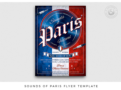 Sounds of Paris Flyer Template 14 juillet bastille day design dj electronic event festival flyer france french july 14th music national paris party photoshop poster psd template