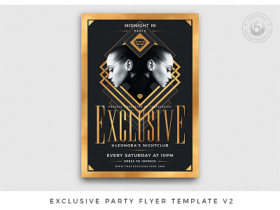 Exclusive Party Flyer Template V2 art deco black black and gold classy club design diamond dj elegant exclusive flyer gatsby gold golden invitation party poster promotional retro template