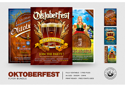 Oktoberfest Flyer Bundle V1 bar bavaria beer brew brewery bundle club country festival flyer german oktoberfest party photoshop poster print psd psd design rustic template