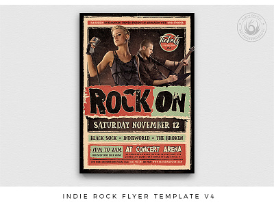 Indie Rock Flyer Template V4 alternative band concert design fest festival flyer gig indie live music musical musician photoshop poster print psd retro rock template