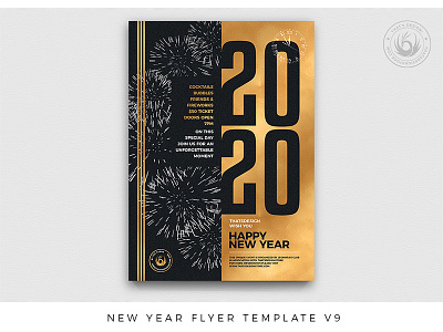 New Year Flyer Template V9 2020 black black and gold classy design elegant flyer gold golden invitation new year new year 2020 new year eve night nye photoshop poster print psd template