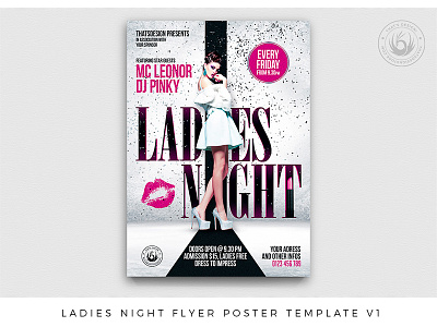 Ladies Night Flyer Poster Template V1 beauty catwalk design flyer girls glamour ladies modeling night nightclub nightclub flyer party photoshop pink poster print psd saloon sexy template