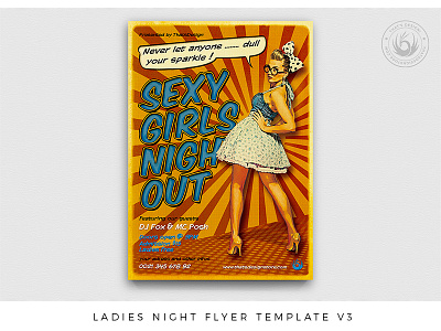 Ladies Night Flyer Template V3 cartoon comics cosplay design flyer girls night out glamour ladies night party party event photoshop poster print promotional psd retro sexy superheroes template vintage