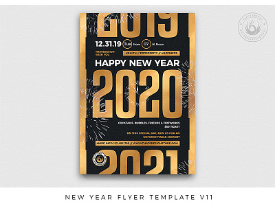 New Year Flyer Template V11 black black and gold celebration classy countdown design elegant gold happy new year midnight new year new years eve nye nye flyer party photoshop poster print psd template