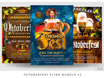 Oktoberfest Flyer Bundle V2 bavarian beer brew brewery bundle design festival german oktoberfest party party flyer party poster photoshop print promotion promotional psd rustic template wood