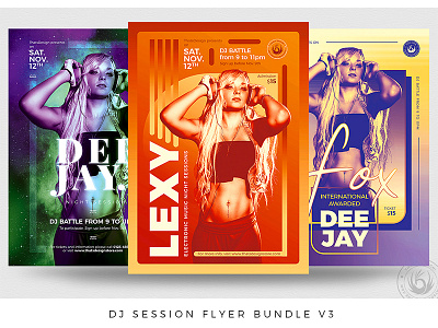 DJ Session Flyer Bundle V3 concert deejay dj electro electronic electronic music festival flyer gig gradient house music photoshop poster psd rave session set sexy template