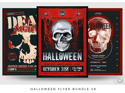 Halloween Flyer Bundle V8 black bloody club dead design flyer freak grunge halloween night party photoshop poster promotional psd red scary show skull template