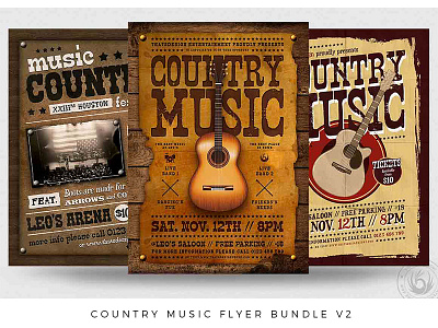 Country Music Flyer Bundle V2 acoustic american band bar concert country country club cowboy festival gig guitar live music party rodeo saloon singer texas unplugged western