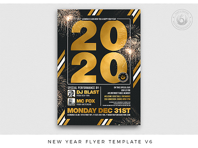 New Year Flyer Template V6 black black and gold celebration classy design dj elegant flyer flyer template gold golden lineup new year new year 2020 new years new years eve nightclub party poster print