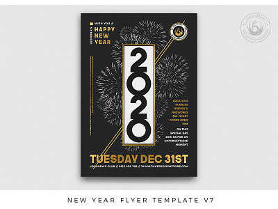 New Year Flyer Template V7 black black and gold celebration classy design elegant fireworks flyer gold minimal new year new year 2020 new year eve new year party new years photoshop poster print psd template