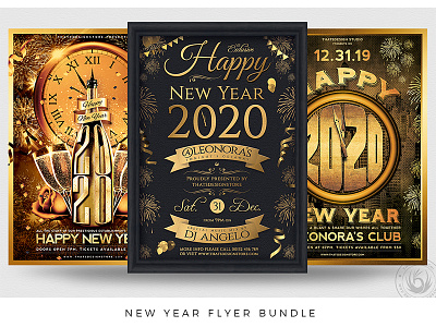 New Year Flyer Bundle black black and gold bundle celebration champagne classy countdown design elegant gold midnight new year new year 2020 new year card new year flyer new year party new year poster new years new years eve print