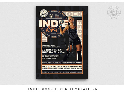 Indie Rock Flyer Template V6 album band concert cover design fest festival flyer gig indie music photoshop poster print promotional psd rock sexy singer template