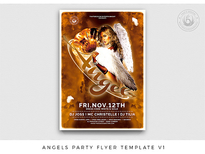 Angels Party Flyer Template V1 angels clouds design eden flyer garden god paradise party party event photoshop poster print promotional psd purple sky template white wings